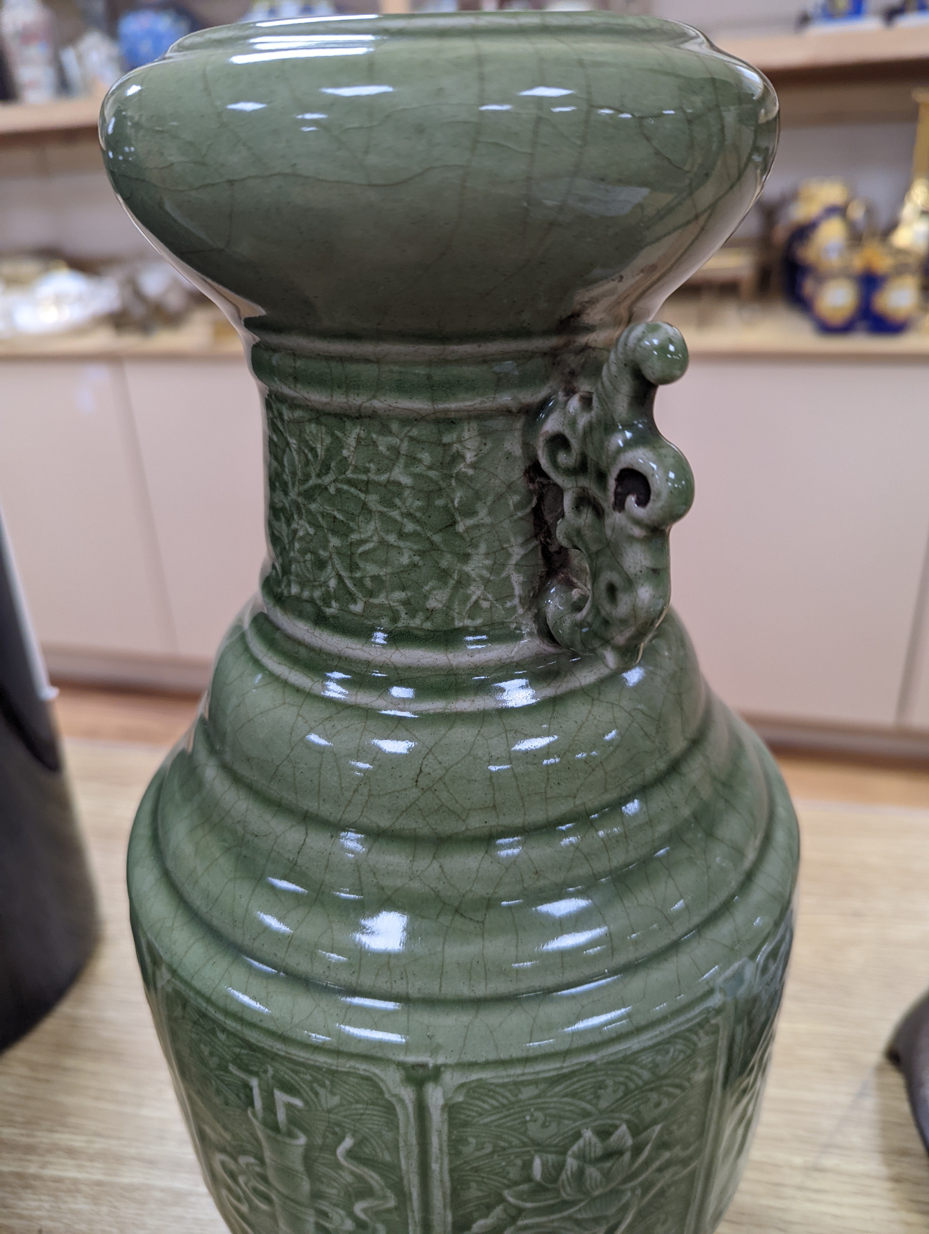 A pair of Chinese celadon glazed vases 35cm